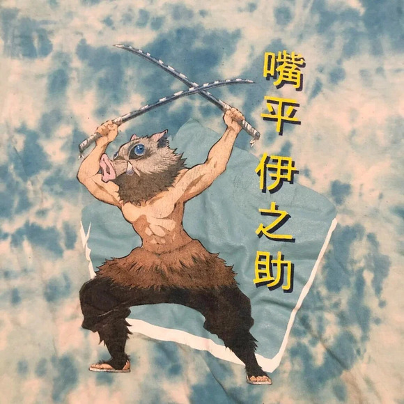 Demon Slayer Inosuke Anime Blue Tie Dye Tshirt Womens Size Small Shirt - Picture 2 of 15